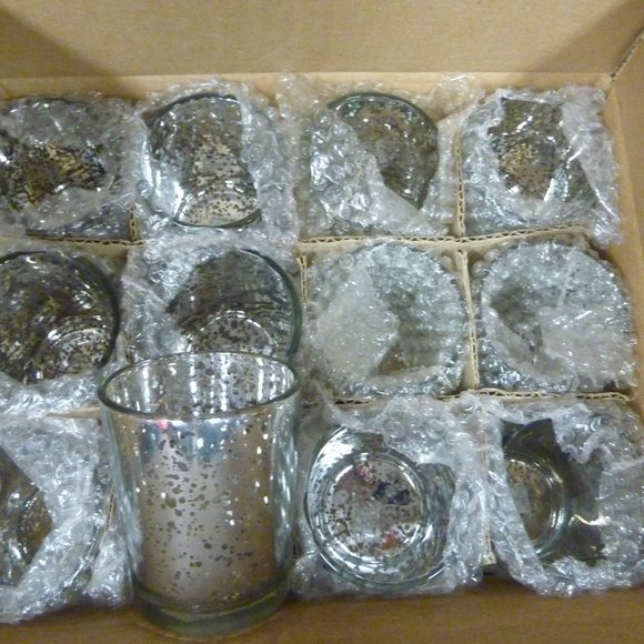 SALE Case of 12 Silver Mercury Glass Votive Tea Light Sparkling Candle Holders - Picture 6 of 6